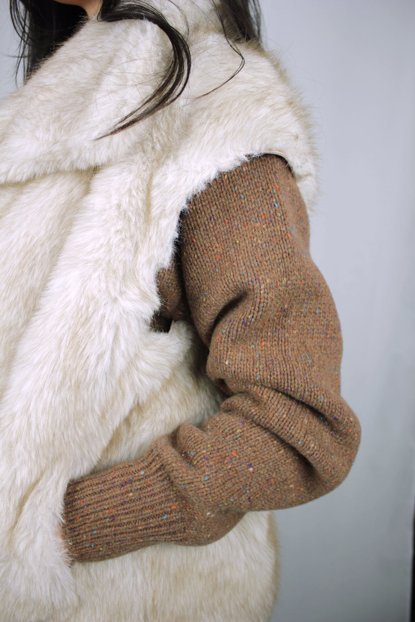 Giacca corta ecopelliccia Panna