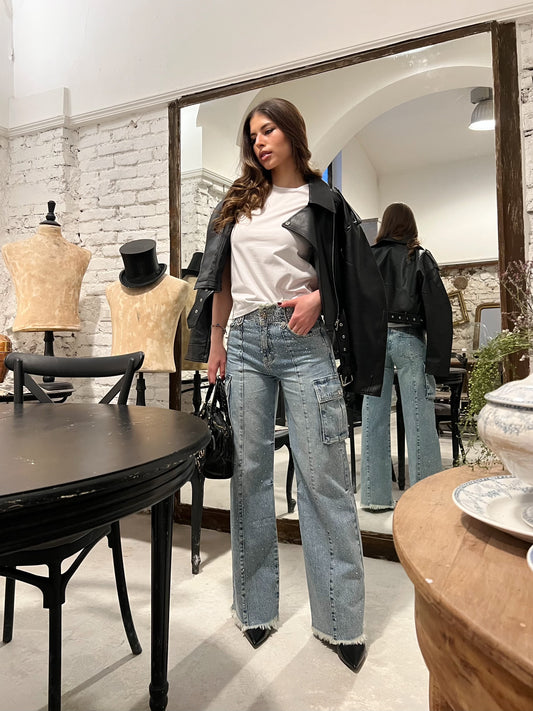 Jeans palazzo con strass