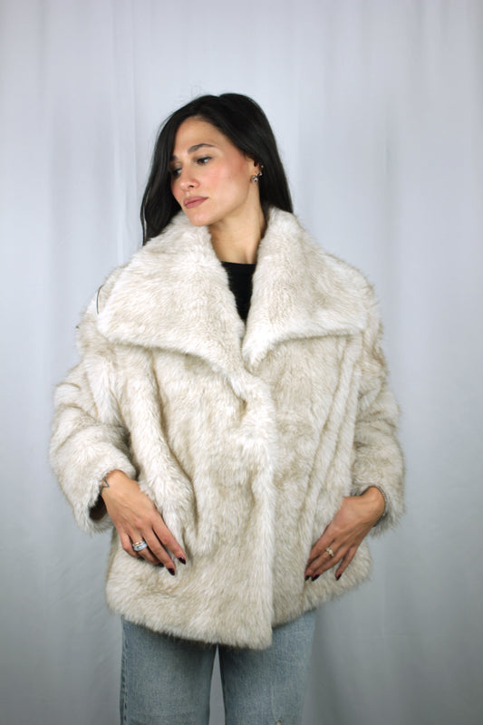 Giacca corta ecopelliccia Panna