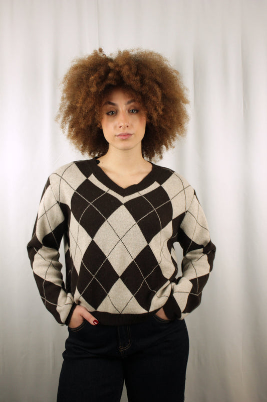 Pull rombo in lana e cashmere