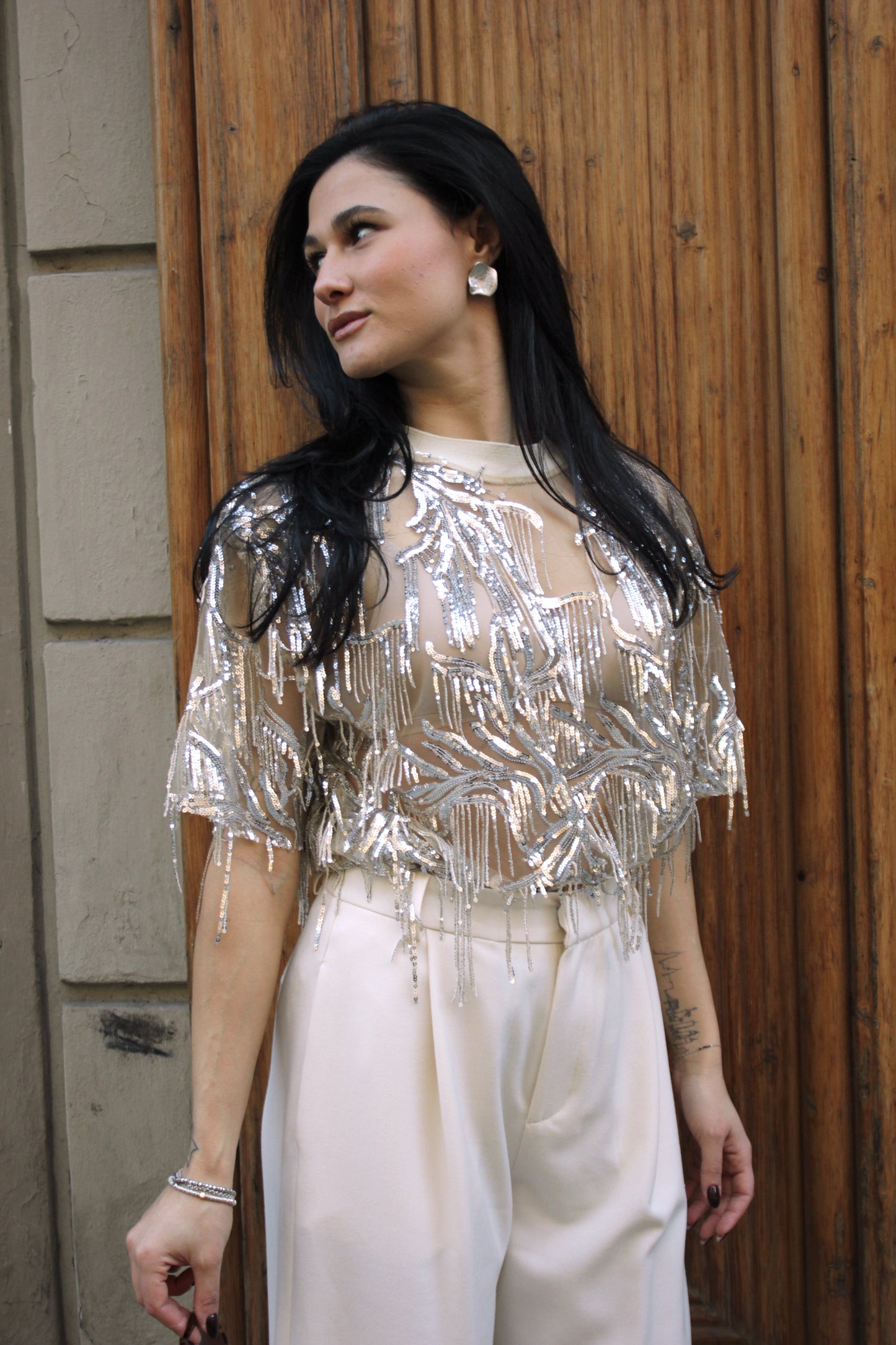 Camicetta con paillettes e frange