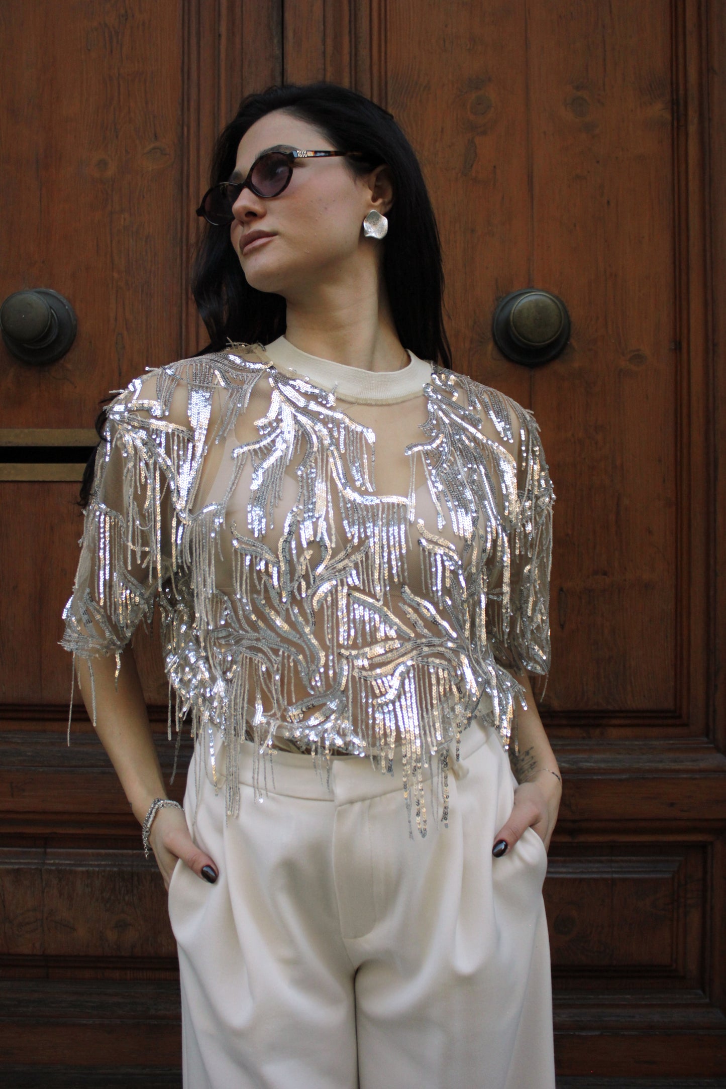 Camicetta con paillettes e frange